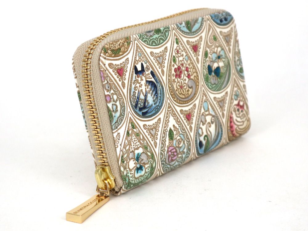 Flowers and Cats (Indigo) Zippered Coin Purse