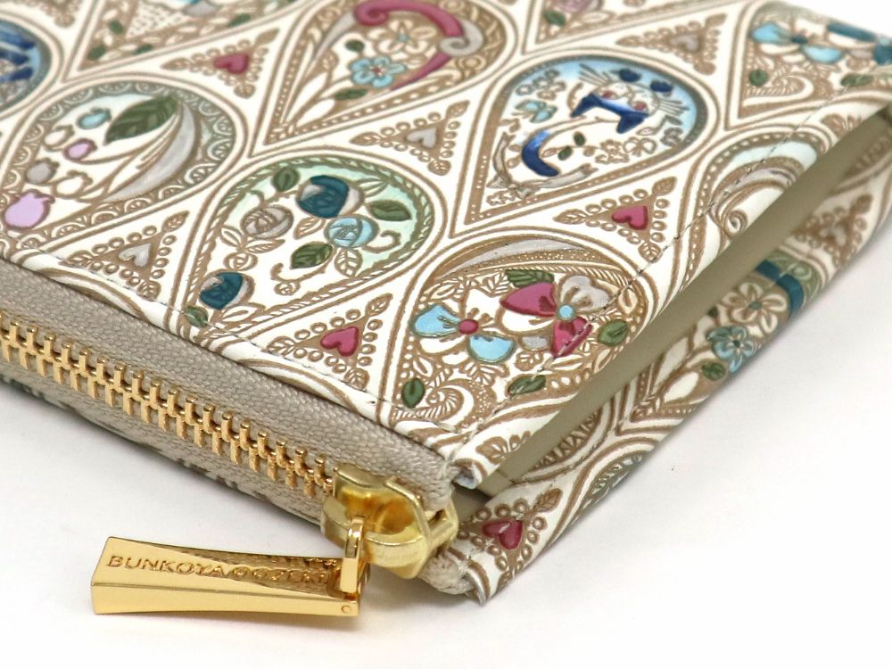 Flowers and Cats (Indigo) L-shaped Long Wallet
