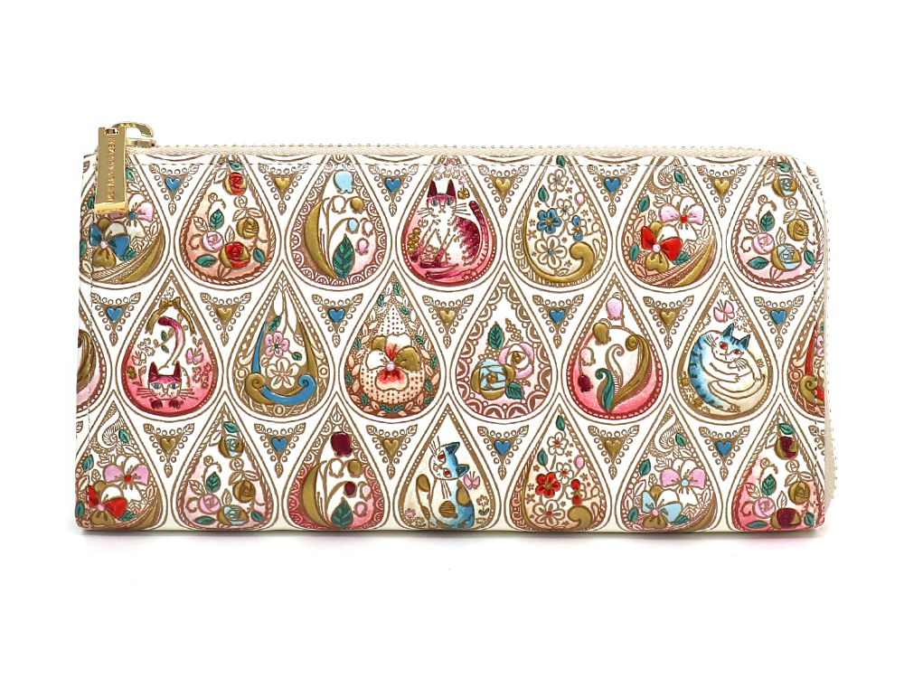Flowers and Cats (Rose) L-shaped Long Wallet