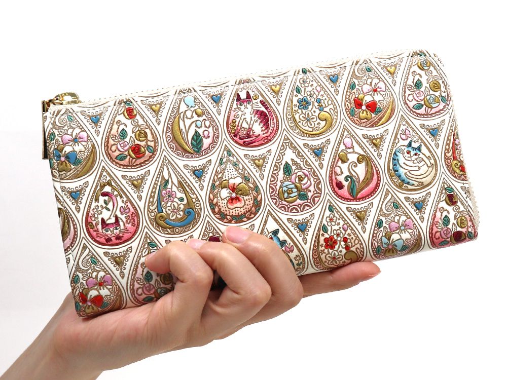 Flowers and Cats (Rose) L-shaped Long Wallet