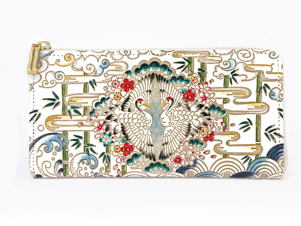 Facing Cranes L-shaped Long Wallet