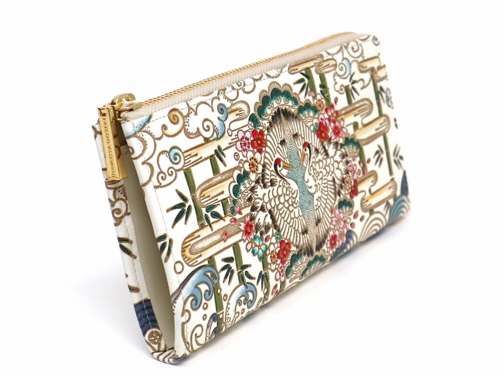 Facing Cranes L-shaped Long Wallet