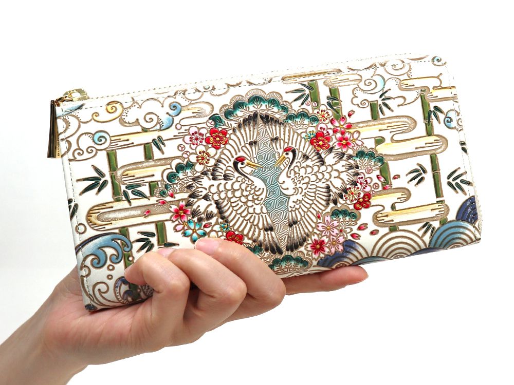 Facing Cranes L-shaped Long Wallet