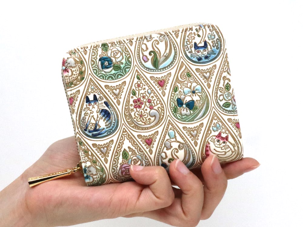 Flowers and Cats (Indigo) Zip Around Bi-Fold Wallet