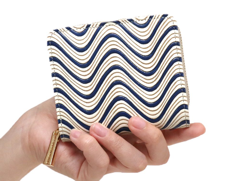 YOKONAMI Waves (Navy) Zip Around Bi-Fold Wallet