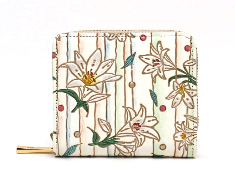 White Lilies Zip Around Bi-Fold Wallet