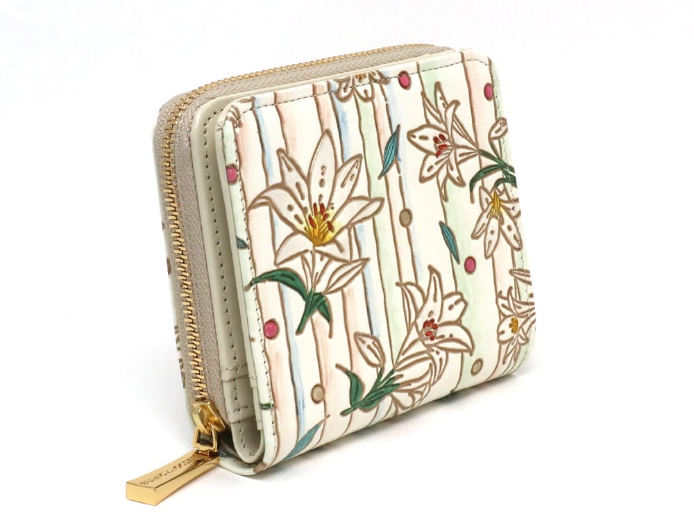 White Lilies Zip Around Bi-Fold Wallet