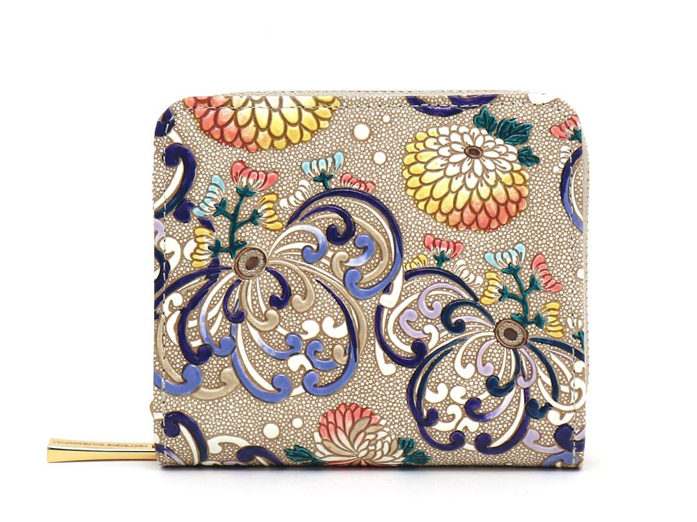 RANGIKU - Firework Chrysanthemums (Blue&Yellow) Zip Around Bi-Fold Wallet