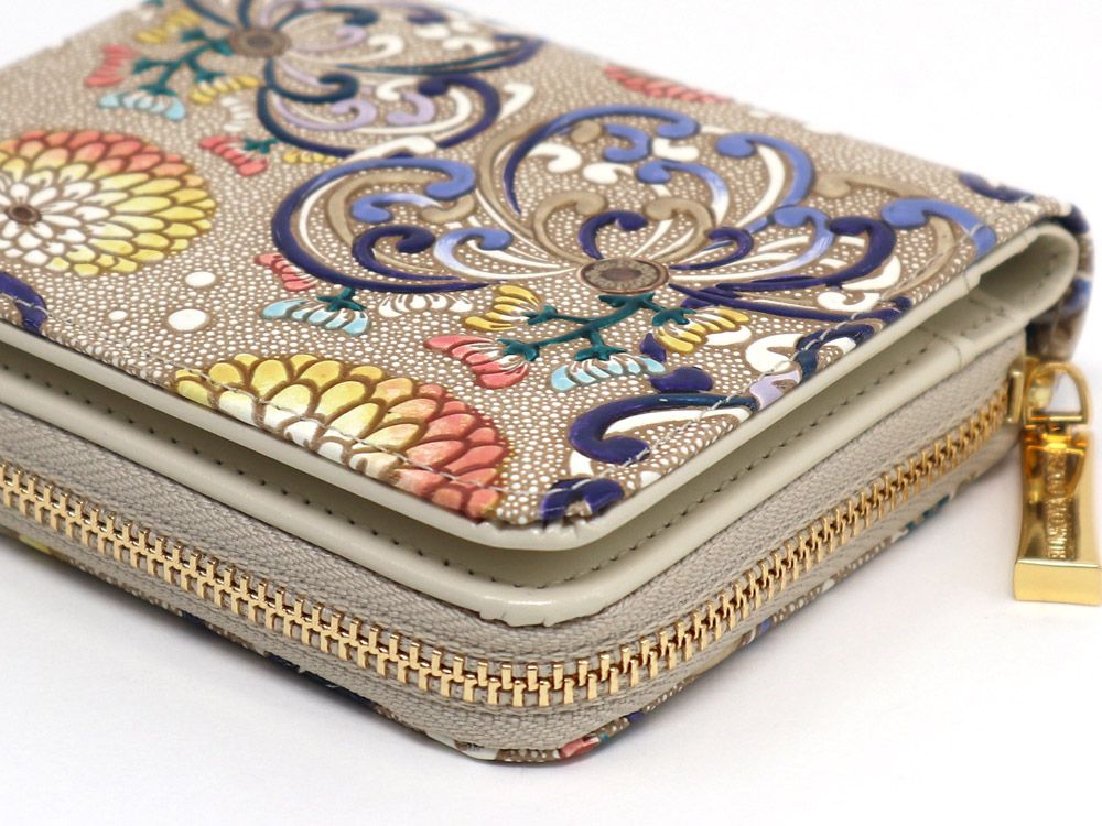 RANGIKU - Firework Chrysanthemums (Blue&Yellow) Zip Around Bi-Fold Wallet