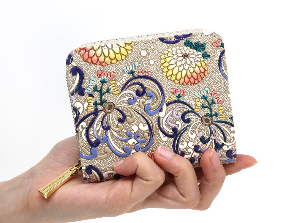 RANGIKU - Firework Chrysanthemums (Blue&Yellow) Zip Around Bi-Fold Wallet