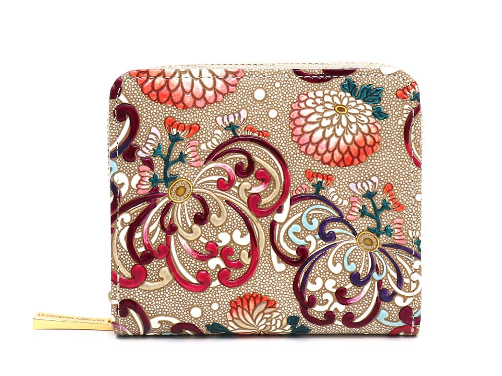 RANGIKU - Firework Chrysanthemums (Wine&Pink) Zip Around Bi-Fold Wallet