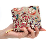 RANGIKU - Firework Chrysanthemums (Wine&Pink) Zip Around Bi-Fold Wallet