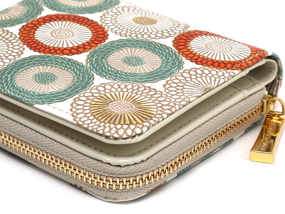 Umbrella Chrysanthemums (Spring Grass) Zip Around Bi-Fold Wallet