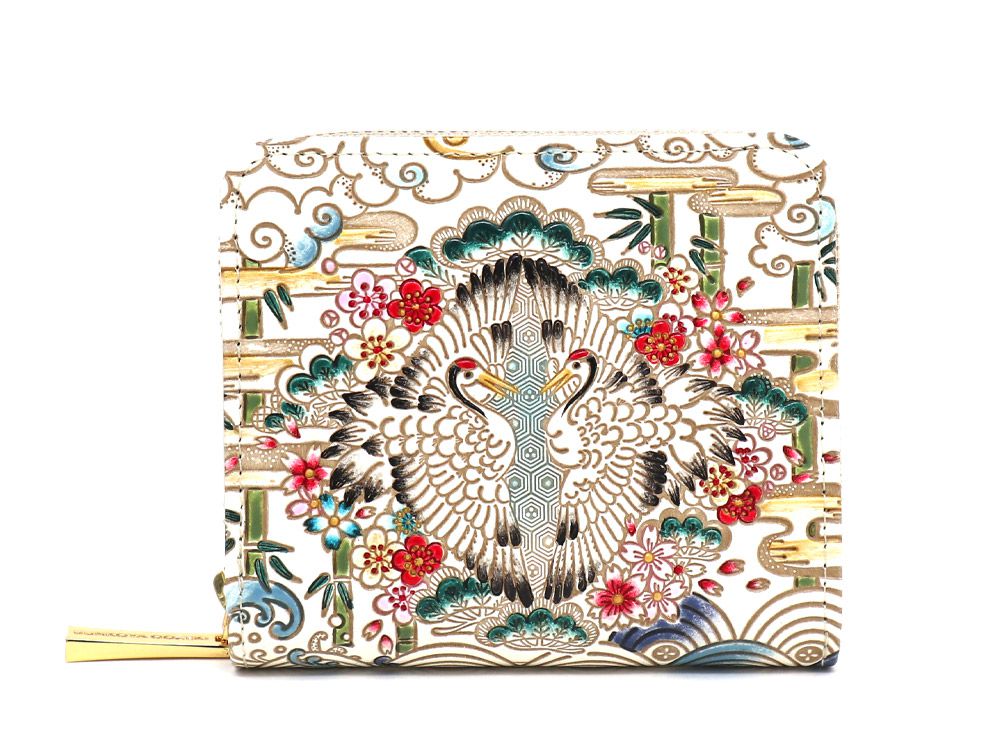 Facing Cranes Zip Around Bi-Fold Wallet