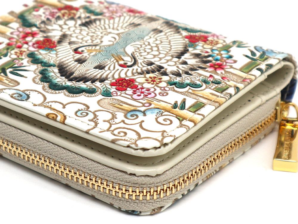 Facing Cranes Zip Around Bi-Fold Wallet