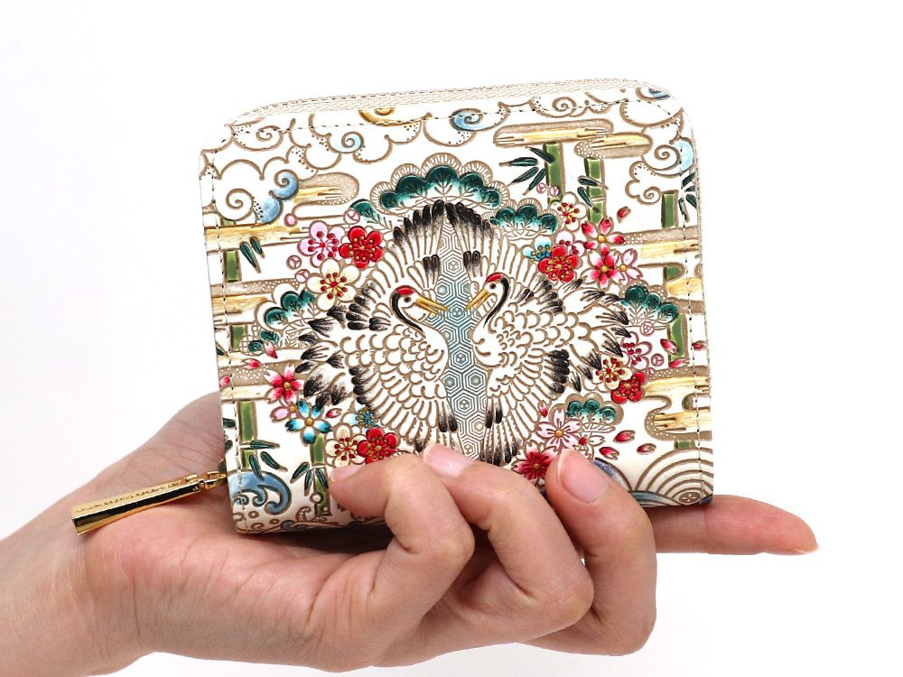 Facing Cranes Zip Around Bi-Fold Wallet