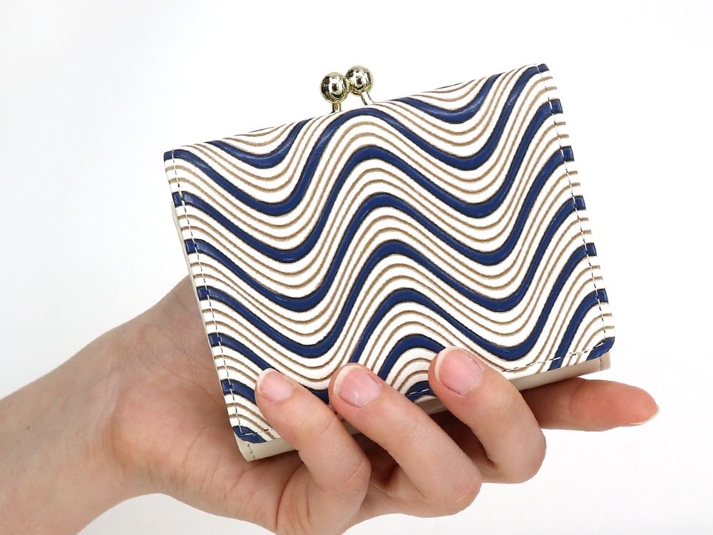 YOKONAMI Waves (Navy) Small GAMAGUCHI Trifold Wallet