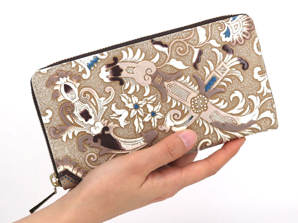 Arabesque (Brown) Zippered Long Wallet