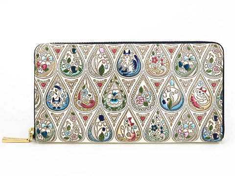 Flowers and Cats (Indigo) Zippered Long Wallet