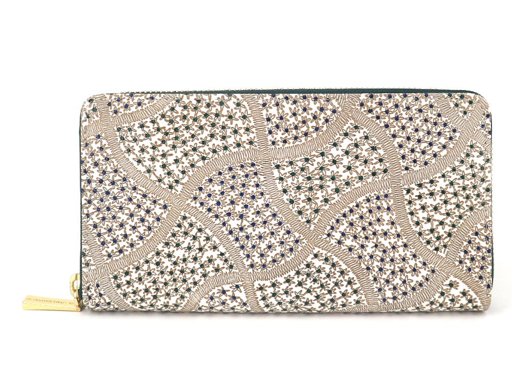 CHIRIMEN Fabric (Green) Zippered Long Wallet