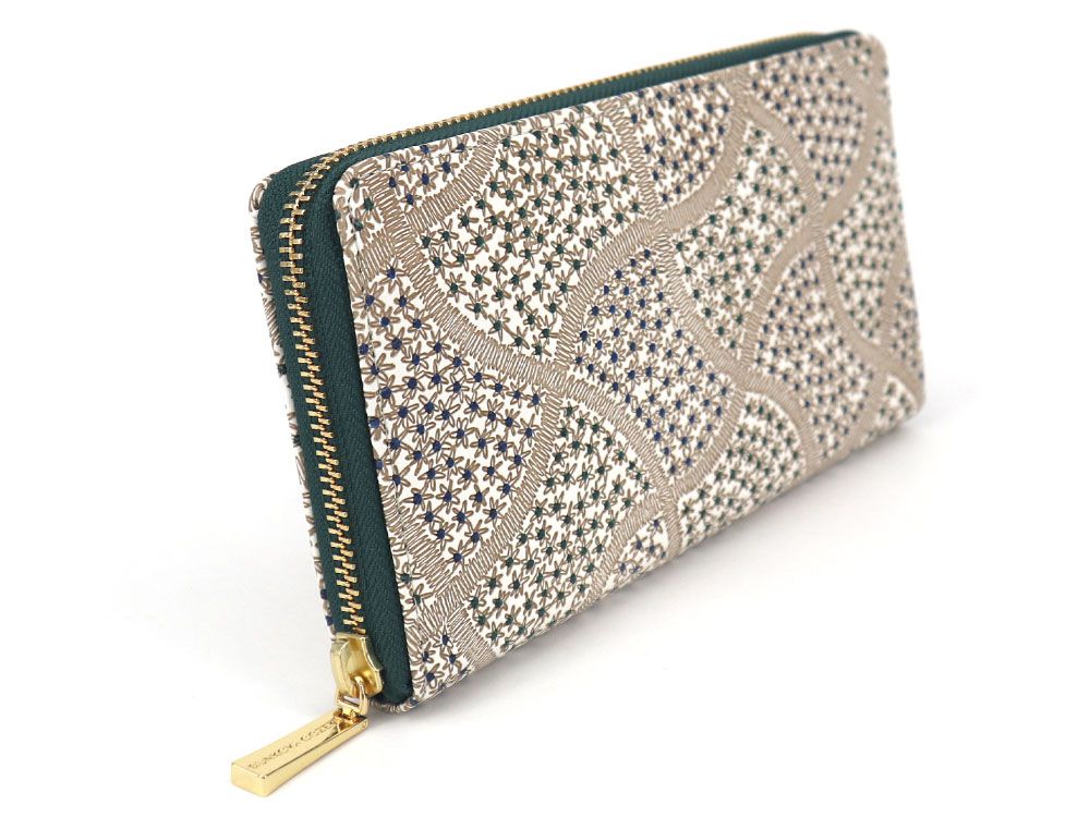 CHIRIMEN Fabric (Green) Zippered Long Wallet