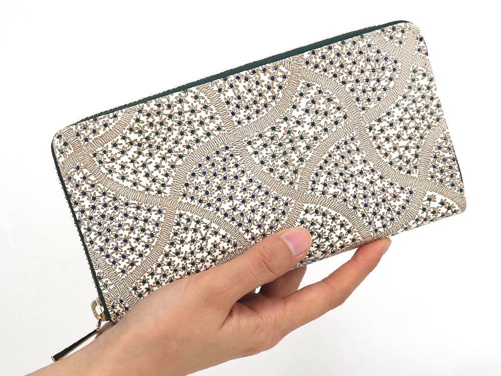 CHIRIMEN Fabric (Green) Zippered Long Wallet
