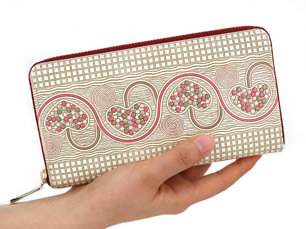 Silver Hearts (Mocha Pink) Zippered Long Wallet