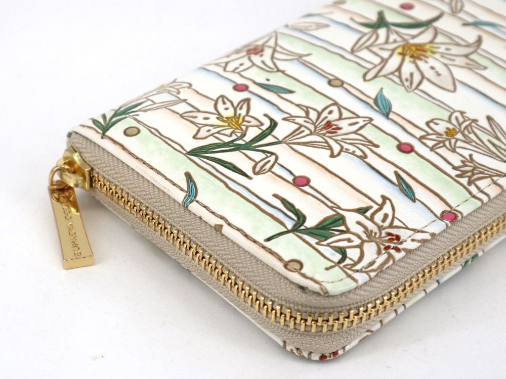 White Lilies Zippered Long Wallet