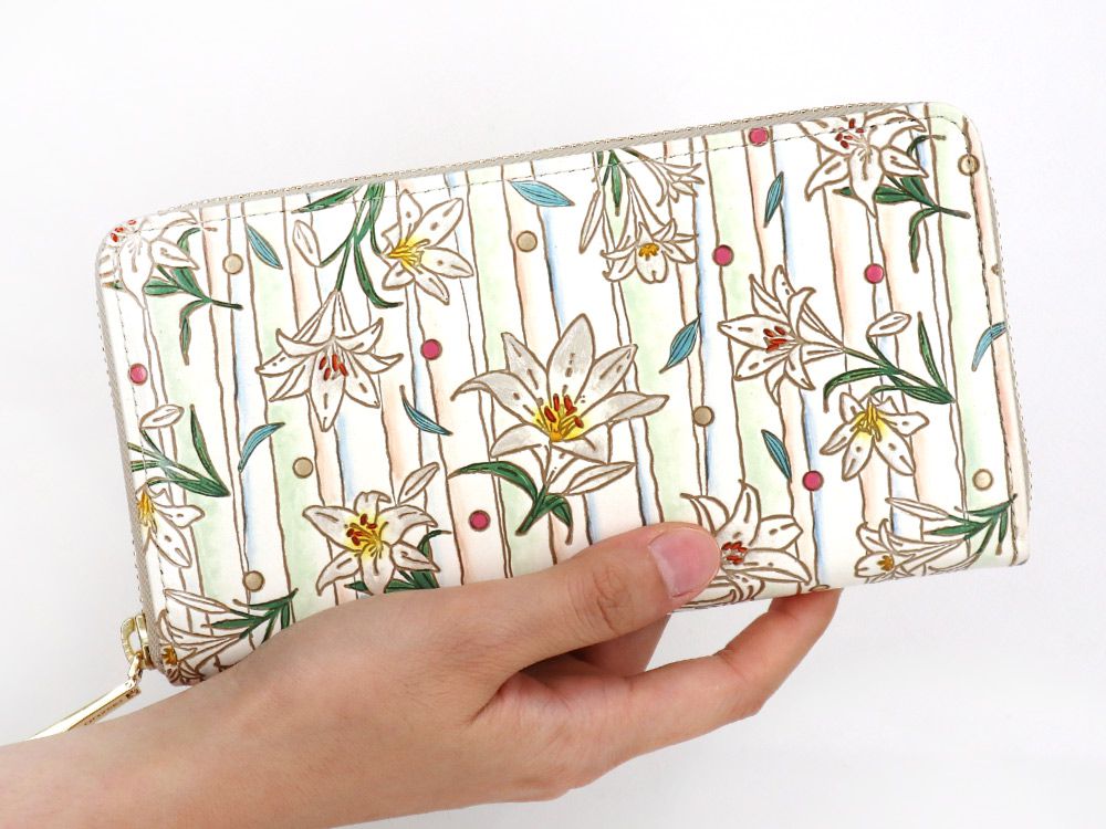 White Lilies Zippered Long Wallet