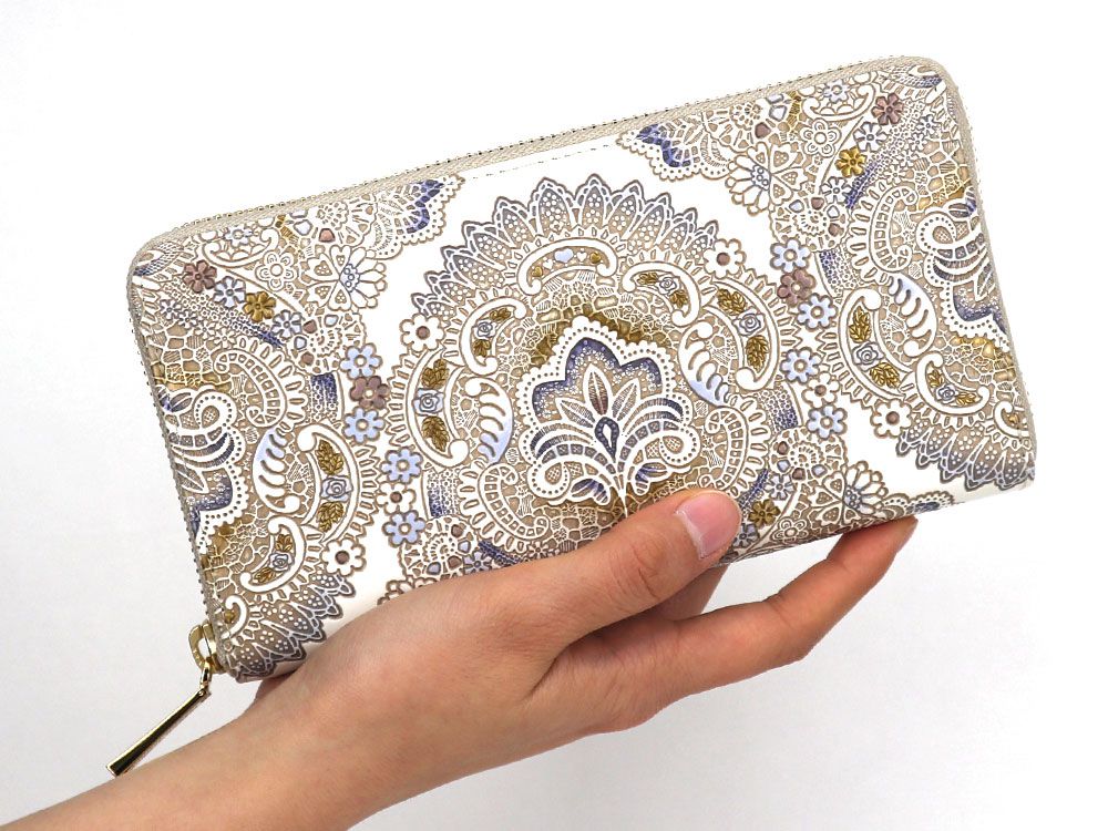 Antique Lace (Blue) Zippered Long Wallet