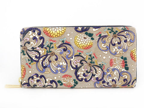 RANGIKU - Firework Chrysanthemums (Blue&Yellow) Zippered Long Wallet