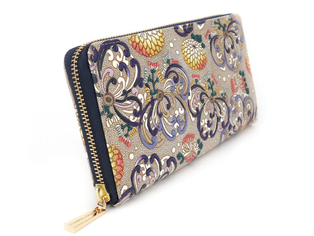 RANGIKU - Firework Chrysanthemums (Blue&Yellow) Zippered Long Wallet