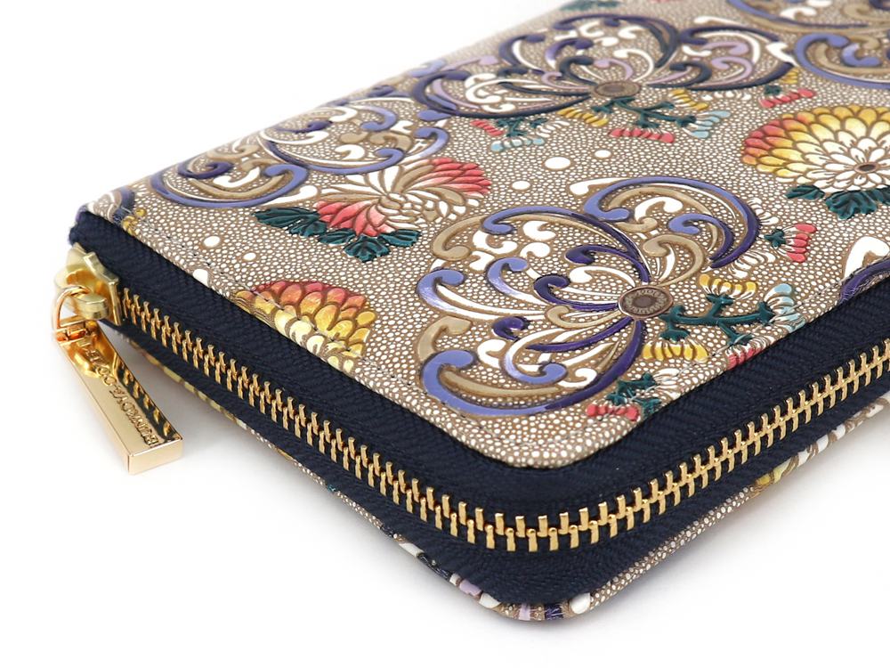 RANGIKU - Firework Chrysanthemums (Blue&Yellow) Zippered Long Wallet