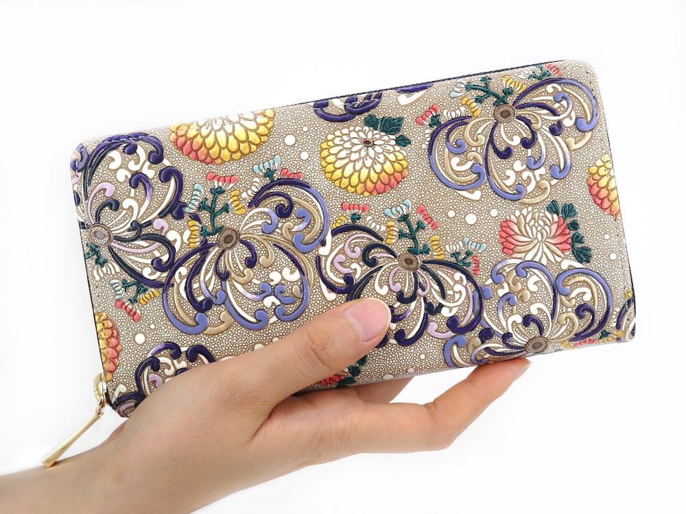 RANGIKU - Firework Chrysanthemums (Blue&Yellow) Zippered Long Wallet