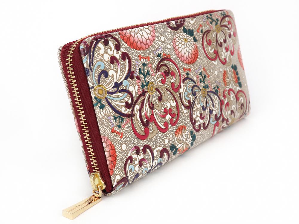 RANGIKU - Firework Chrysanthemums (Wine&Pink) Zippered Long Wallet