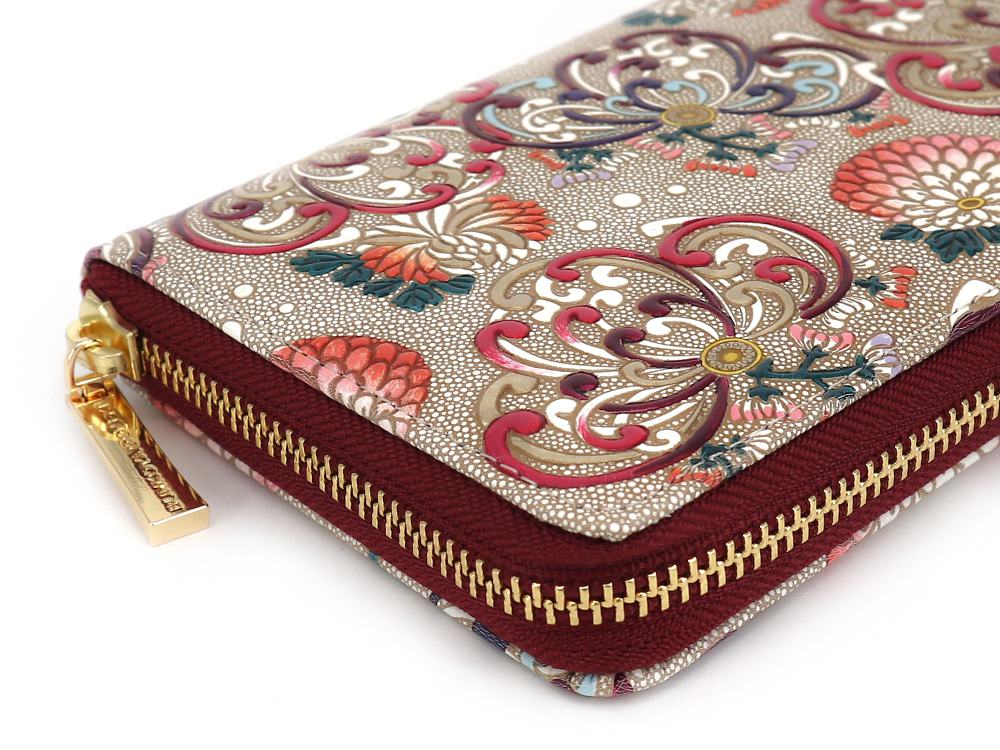 RANGIKU - Firework Chrysanthemums (Wine&Pink) Zippered Long Wallet