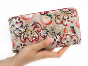 RANGIKU - Firework Chrysanthemums (Wine&Pink) Zippered Long Wallet