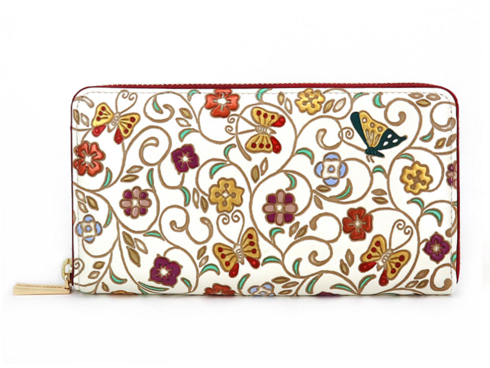 KINKARAOOBANA - Golden Flowers and Butterflies Zippered Long Wallet