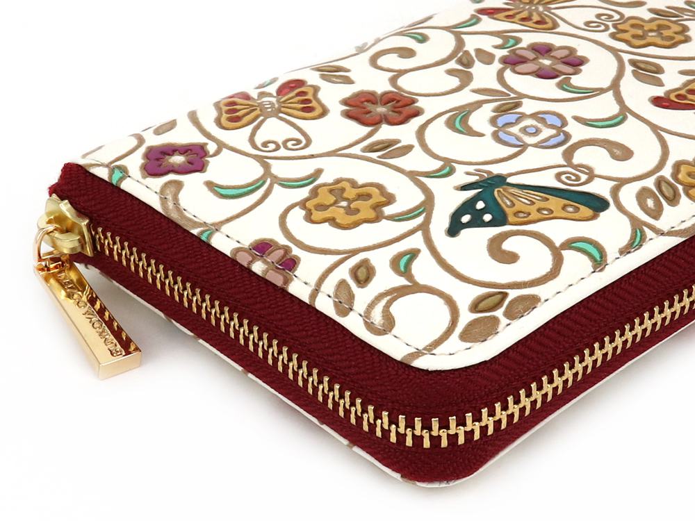 KINKARAOOBANA - Golden Flowers and Butterflies Zippered Long Wallet