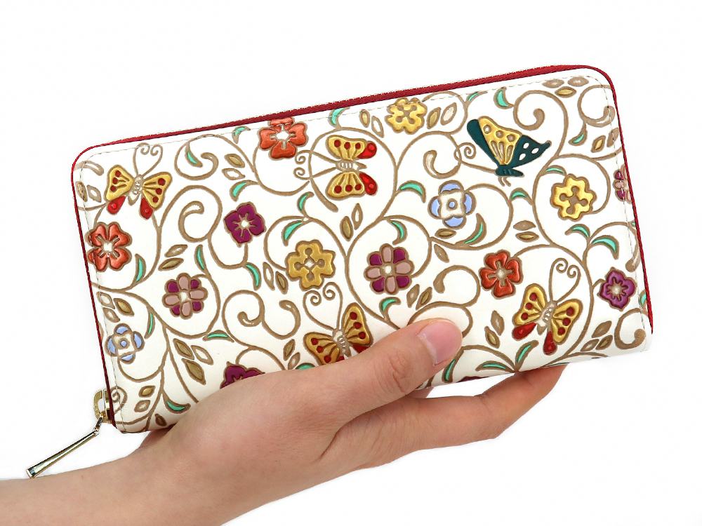 KINKARAOOBANA - Golden Flowers and Butterflies Zippered Long Wallet