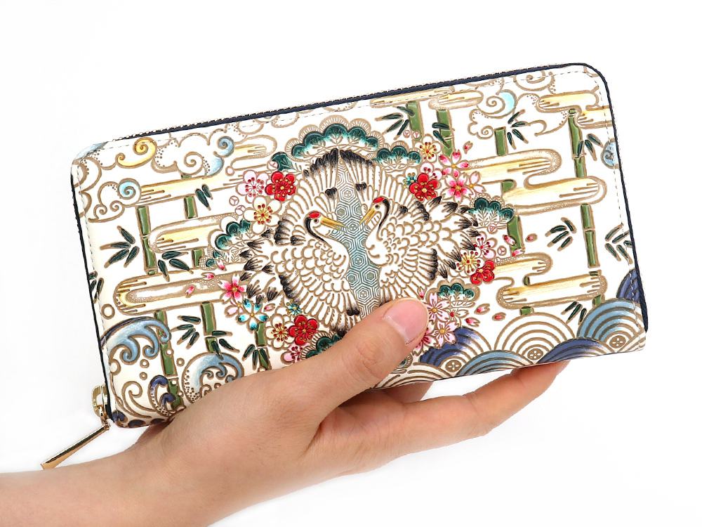 Facing Cranes Zippered Long Wallet