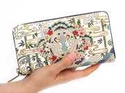 Facing Cranes Zippered Long Wallet
