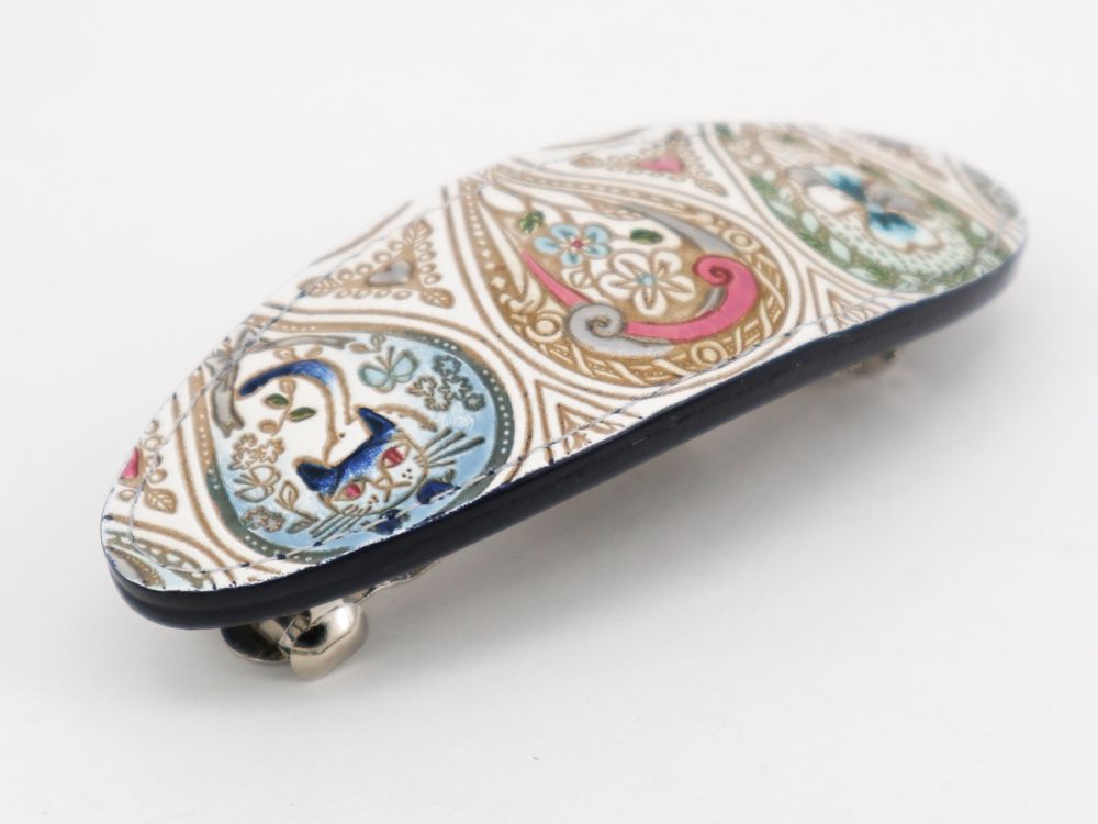 Flowers and Cats (Indigo) Hair Clip