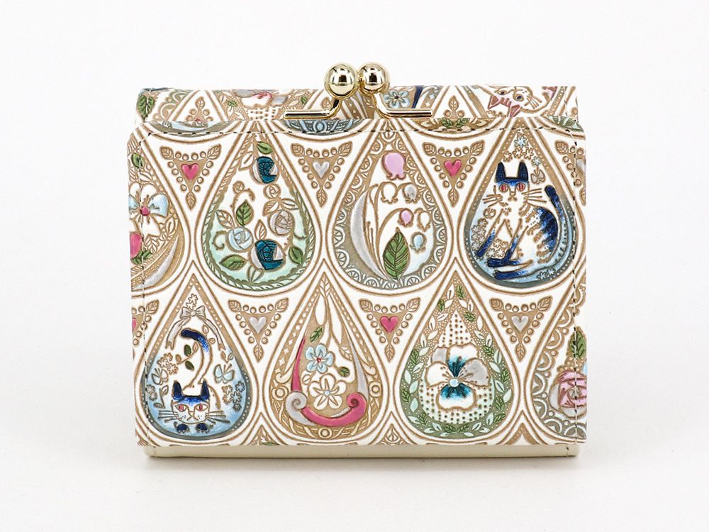Flowers and Cats (Indigo) Small GAMAGUCHI Trifold Wallet