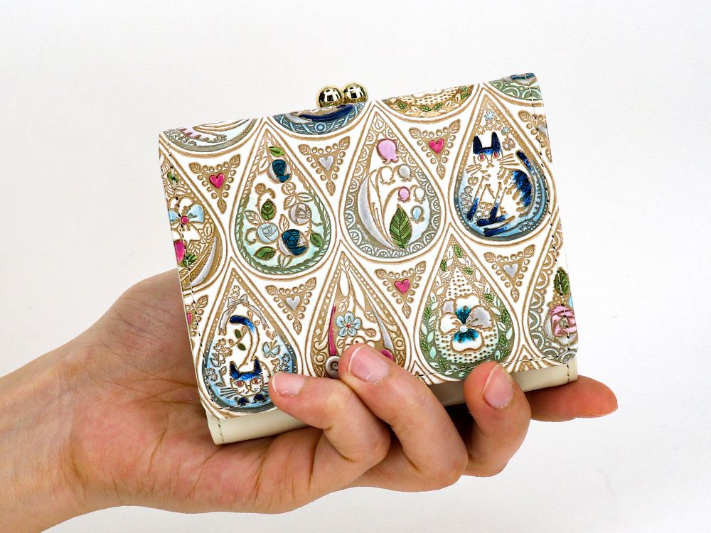 Flowers and Cats (Indigo) Small GAMAGUCHI Trifold Wallet