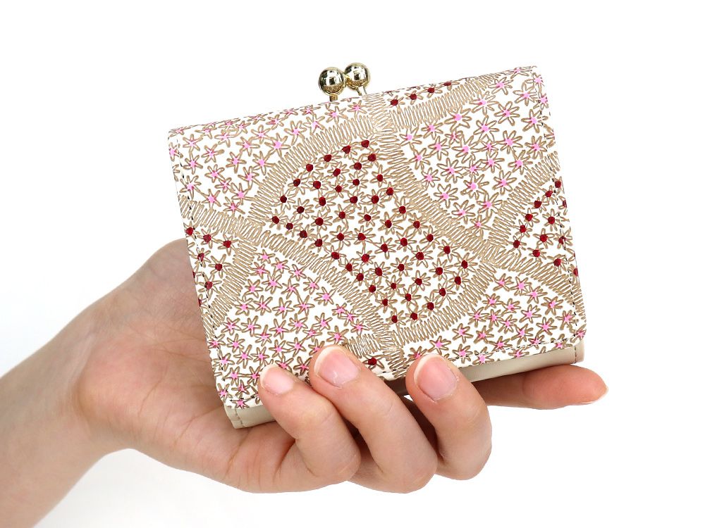 CHIRIMEN Fabric (Pink) Small GAMAGUCHI Trifold Wallet
