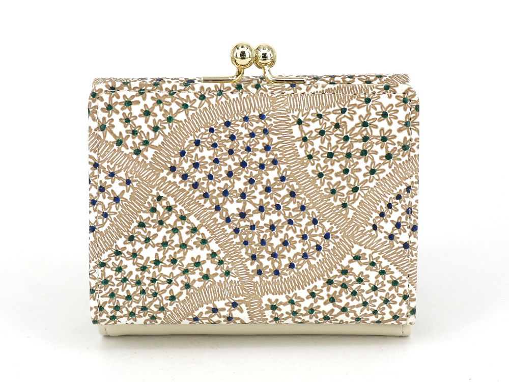 CHIRIMEN Fabric (Green) Small GAMAGUCHI Trifold Wallet