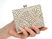 CHIRIMEN Fabric (Green) Small GAMAGUCHI Trifold Wallet
