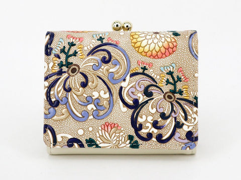 RANGIKU - Firework Chrysanthemums (Blue&yellow) Small GAMAGUCHI Trifold Wallet