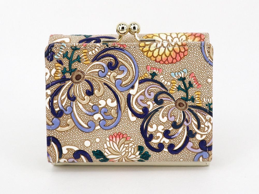 RANGIKU - Firework Chrysanthemums (Blue&yellow) Small GAMAGUCHI Trifold Wallet